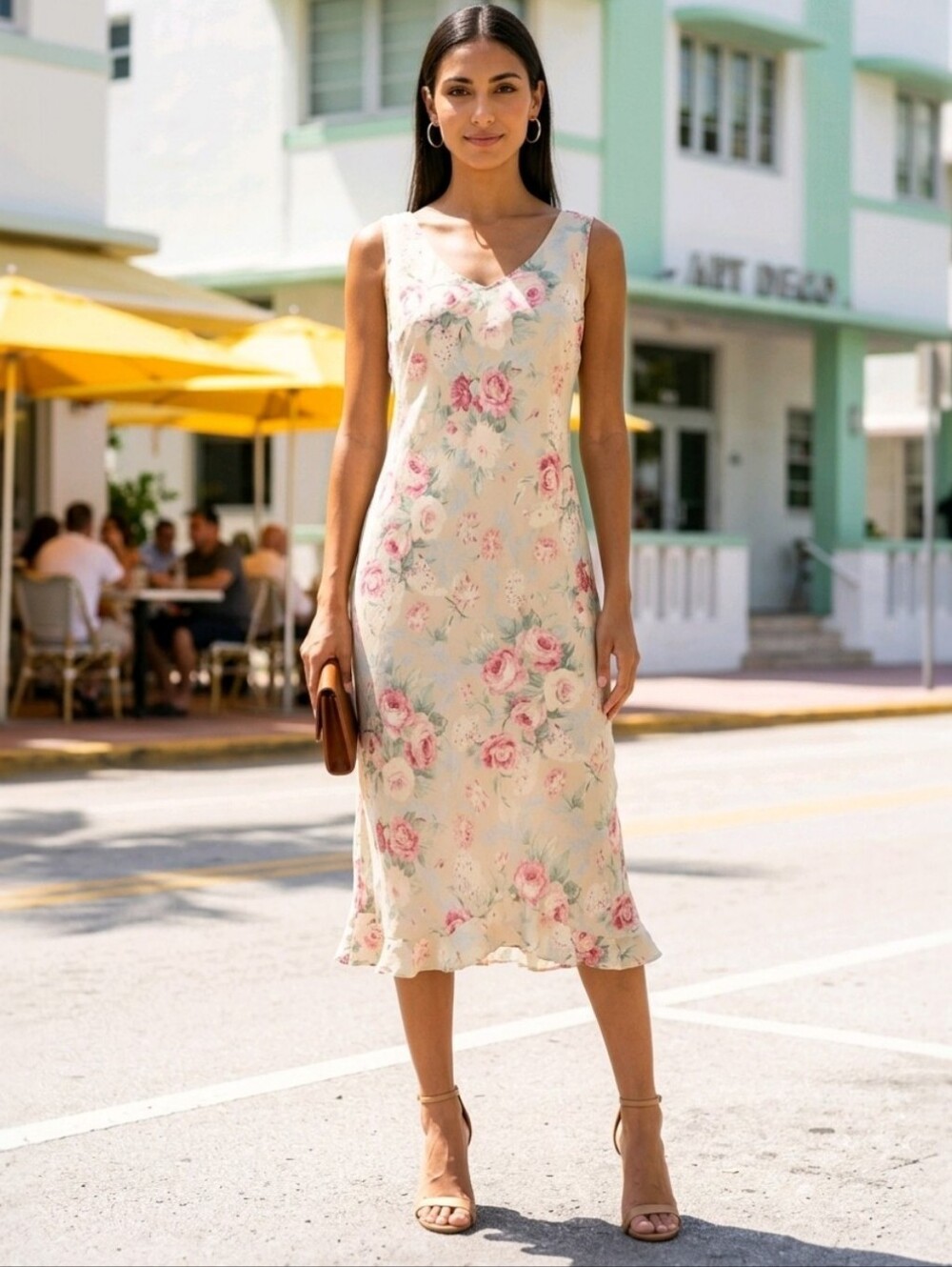 Vintage 90s Cottage Floral Green Pink Slip Dress Pastel Fairycore Coquette Sz XL